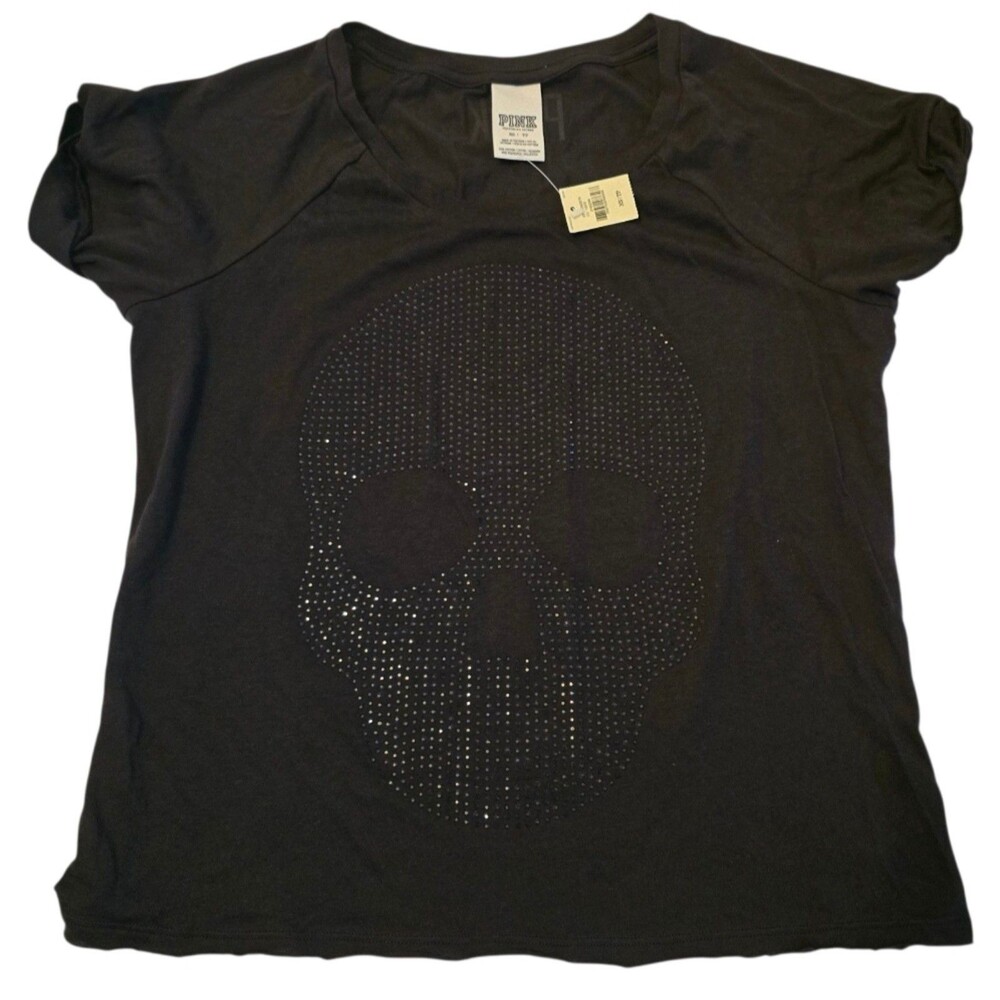 VICTORIA SECRET PINK Y2K rhinestones bling skull CROPPED TShirt black NWT LARGE